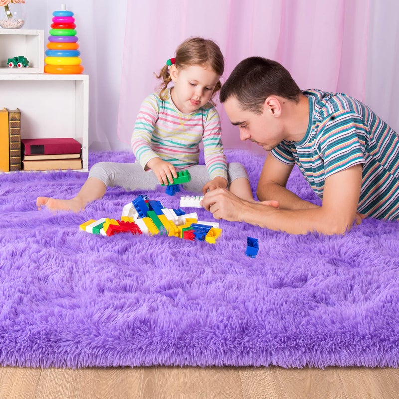 Noahas Fluffy 4x6 Purple Rugs for Bedroom Girls,Shaggy Kids Rug,Thick Shag Throw Floor Carpet,Soft Non-Slip Dorm Nursery Area Rugs for Living Room Home Decor - Image 2